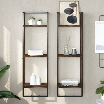 Scaffale a Parete 3 Ripiani Rovere Fumo 30x25x100cm Multistrato | homemem39