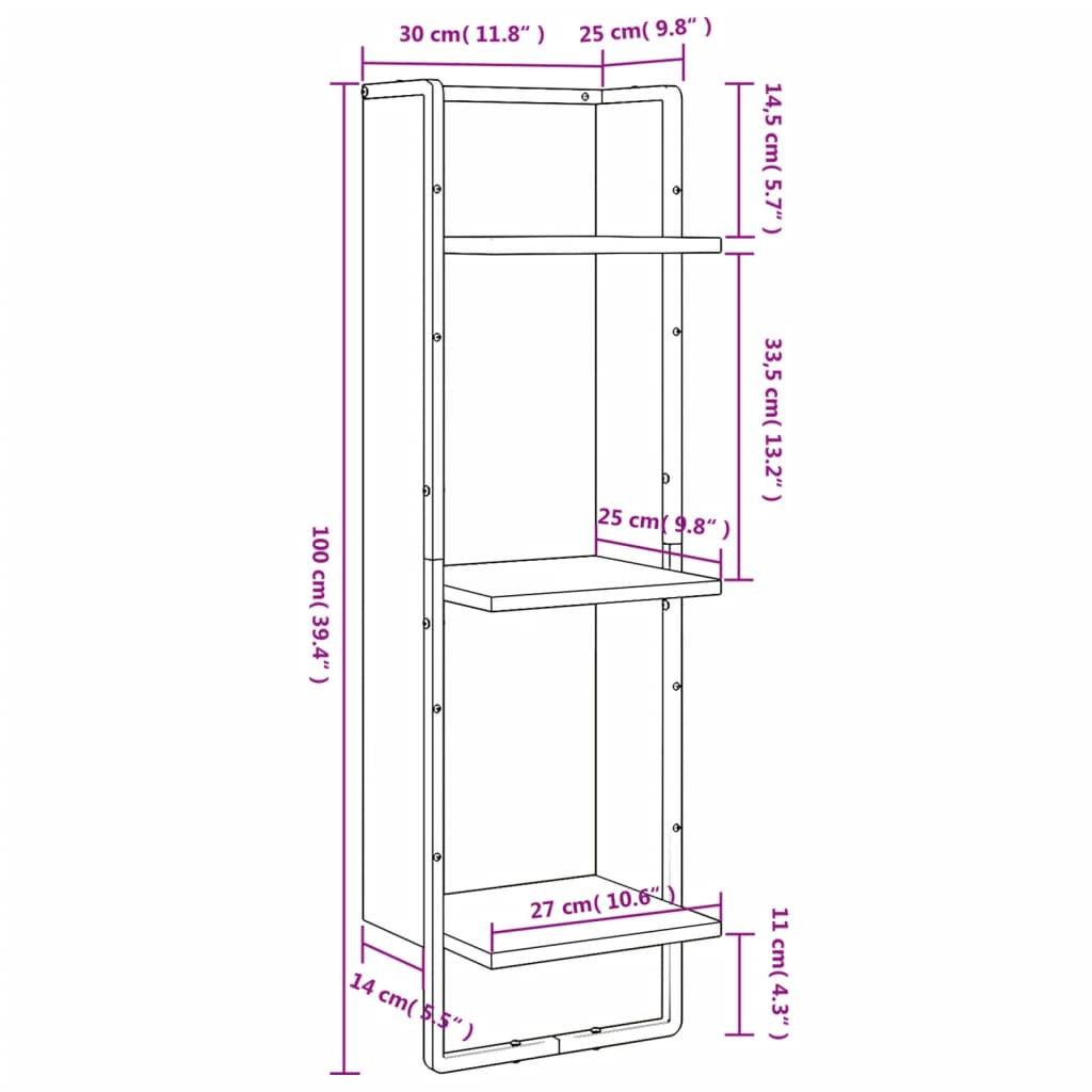 Scaffale Parete 3 Ripiani Grigio Sonoma 30x25x100cm Multistrato | homemem39