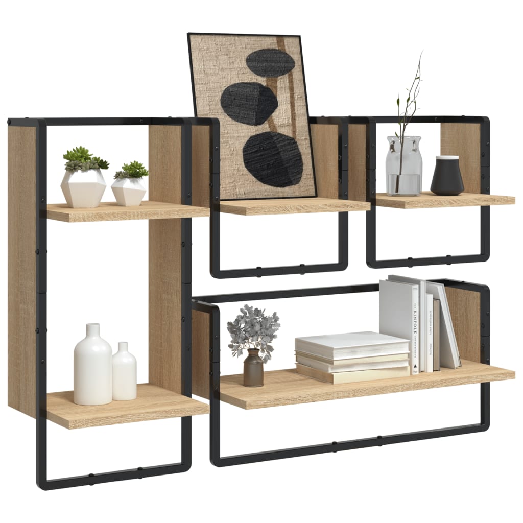 Set Mensole Parete con Aste 4pz Rovere Sonoma Legno Multistrato | homemem39