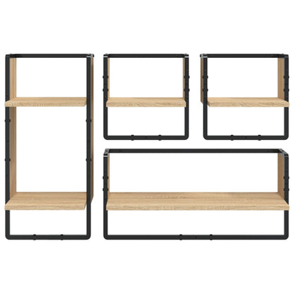 Set Mensole Parete con Aste 4pz Rovere Sonoma Legno Multistrato