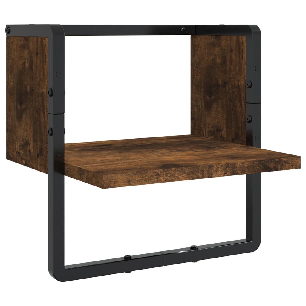 Set Mensole Parete con Aste 4pz Rovere Fumo Legno Multistrato