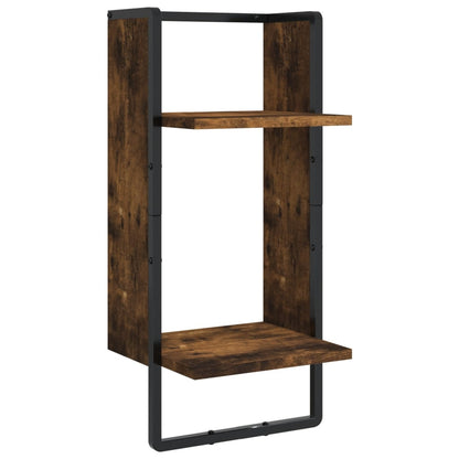 Set Mensole Parete con Aste 4pz Rovere Fumo Legno Multistrato