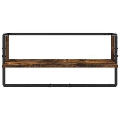 Set Mensole Parete con Aste 4pz Rovere Fumo Legno Multistrato