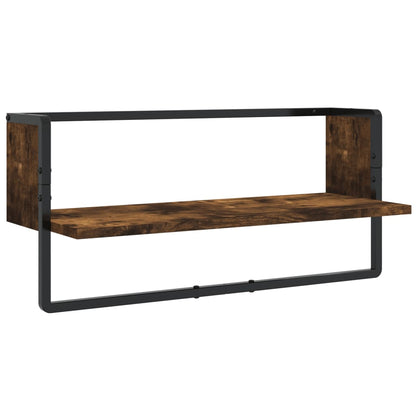 Set Mensole Parete con Aste 4pz Rovere Fumo Legno Multistrato