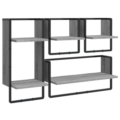 Set Mensole Parete con Aste 4pz Grigio Sonoma Legno Multistrato | homemem39