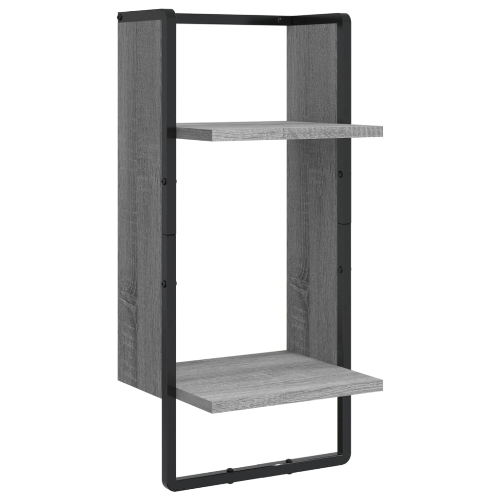 Set Mensole Parete con Aste 4pz Grigio Sonoma Legno Multistrato | homemem39