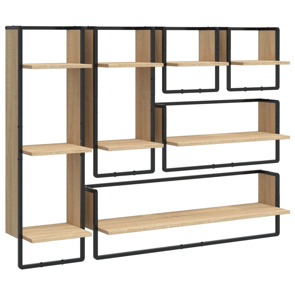 Set Mensole Parete con Aste 6pz Rovere Sonoma Legno Multistrato | homemem39