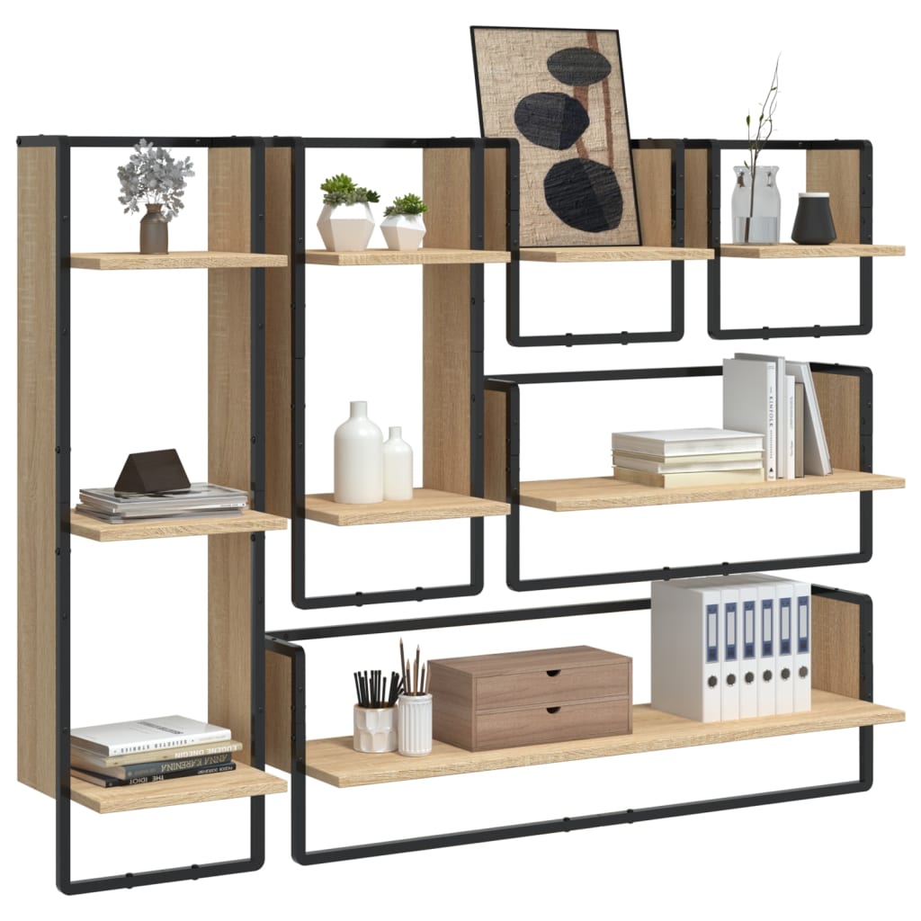 Set Mensole Parete con Aste 6pz Rovere Sonoma Legno Multistrato | homemem39
