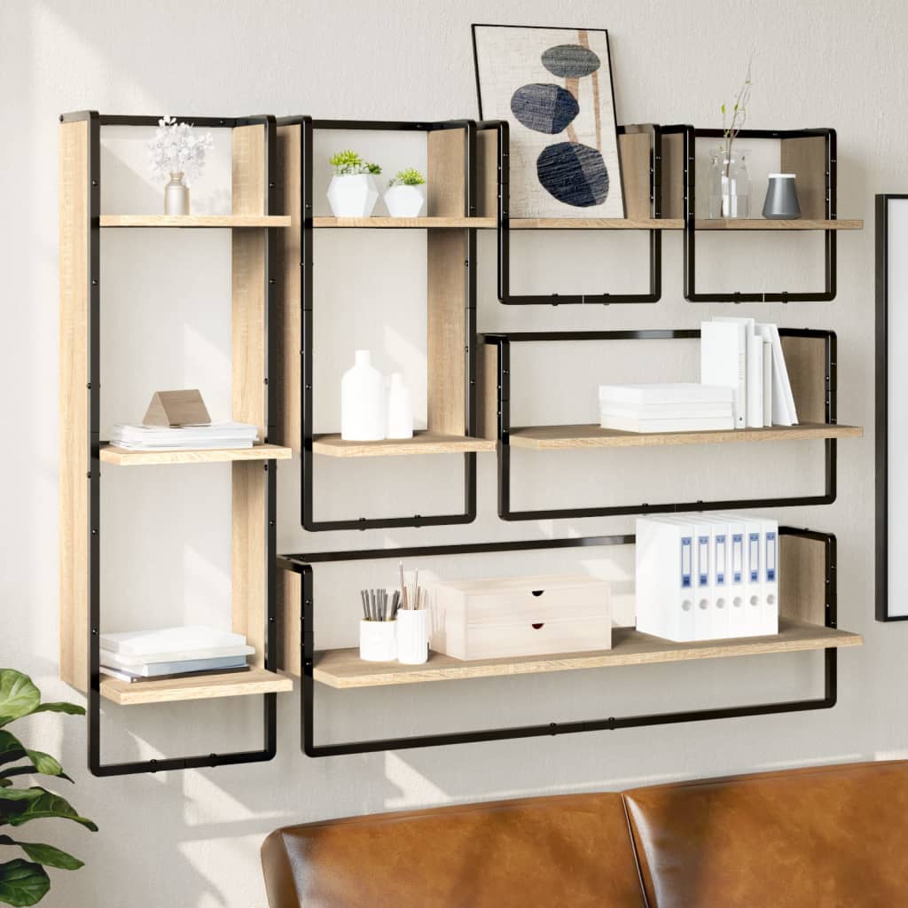 Set Mensole Parete con Aste 6pz Rovere Sonoma Legno Multistrato | homemem39