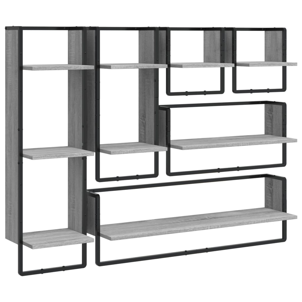 Set Mensole Parete con Aste 6pz Grigio Sonoma Legno Multistrato | homemem39