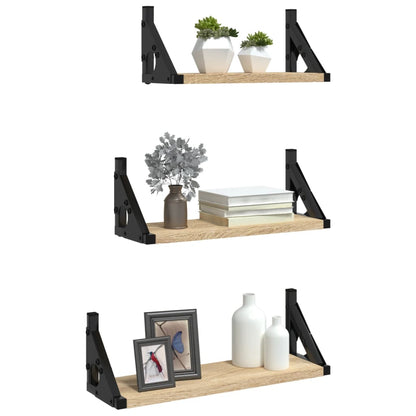 Set Mensole Parete 3pz Rovere Sonoma in Legno Multistrato | homemem39