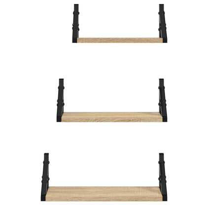 Set Mensole Parete 3pz Rovere Sonoma in Legno Multistrato