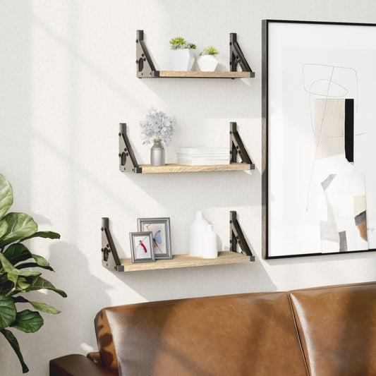 Set Mensole Parete 3pz Rovere Sonoma in Legno Multistrato | homemem39
