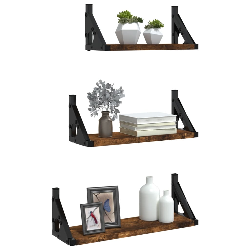 Set Mensole Parete 3pz Rovere Fumo in Legno Multistrato | homemem39