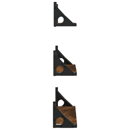 Set Mensole Parete 3pz Rovere Fumo in Legno Multistrato