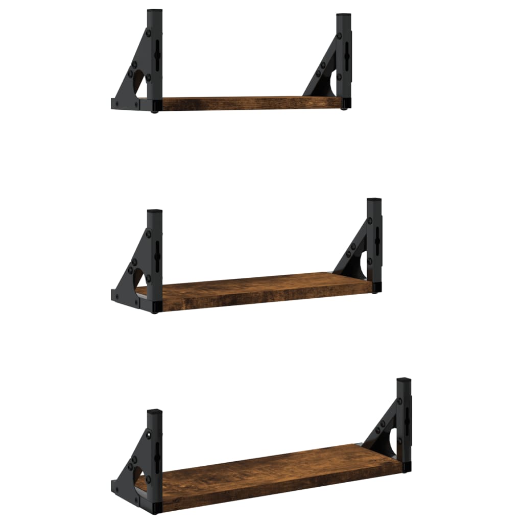 Set Mensole Parete 3pz Rovere Fumo in Legno Multistrato | homemem39