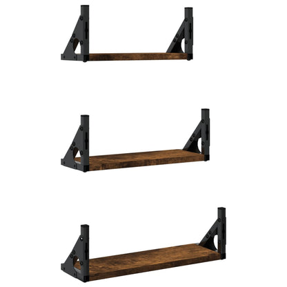 Set Mensole Parete 3pz Rovere Fumo in Legno Multistrato | homemem39