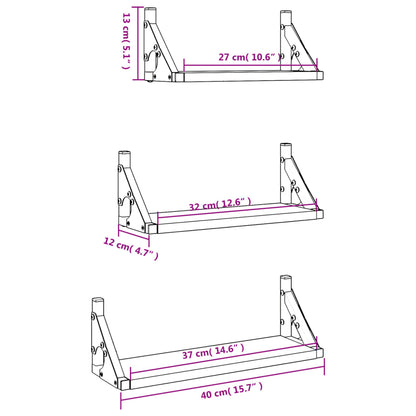 Set Mensole Parete 3pz Rovere Fumo in Legno Multistrato