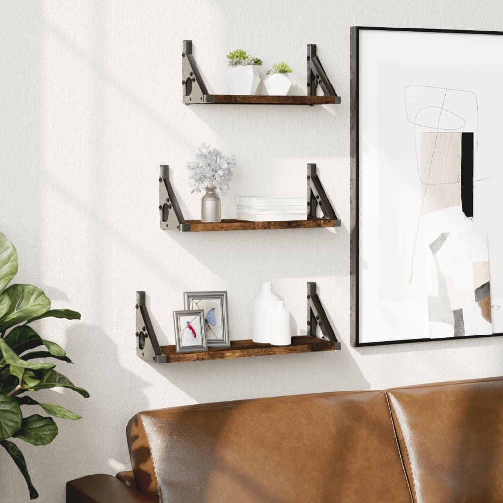 Set Mensole Parete 3pz Rovere Fumo in Legno Multistrato | homemem39