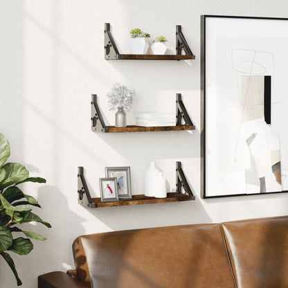 Set Mensole Parete 3pz Rovere Fumo in Legno Multistrato | homemem39