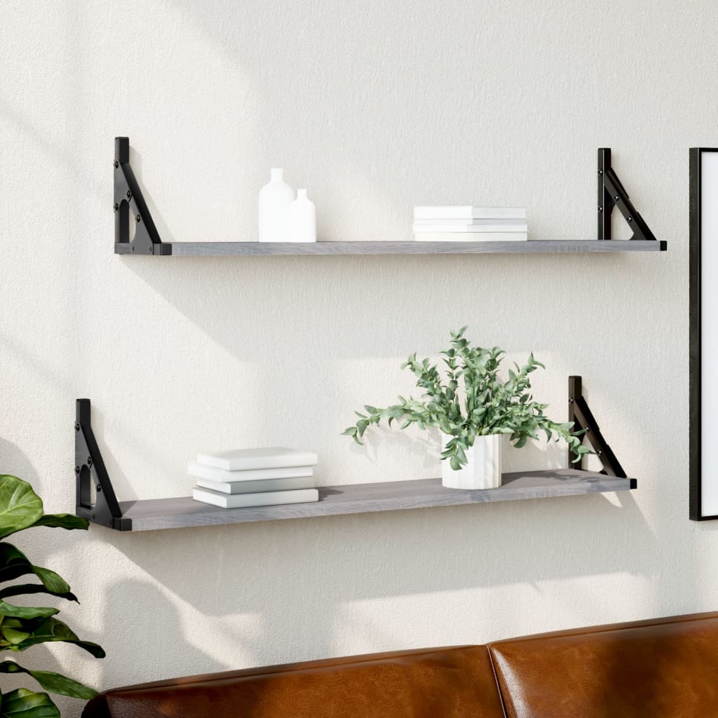 Mensole Parete 2pz Grigio Sonoma 80x15x15,5cm Legno Multistrato | homemem39