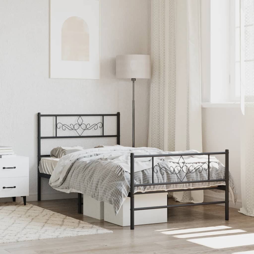 Giroletto con Testiera e Pediera Metallo Nero 90x190 cm | homemem39