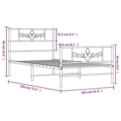 Giroletto con Testiera e Pediera Metallo Nero 100x190 cm | homemem39