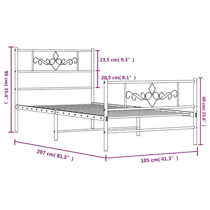Giroletto con Testiera e Pediera Metallo Nero 100x200 cm | homemem39