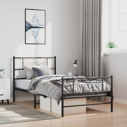 Giroletto con Testiera e Pediera Metallo Nero 100x200 cm | homemem39