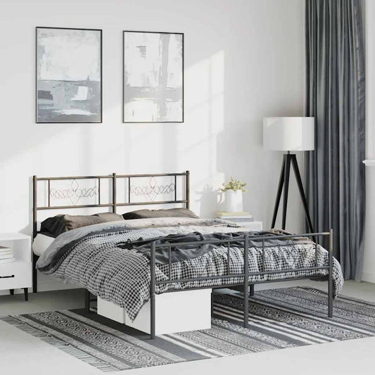 Giroletto con Testiera e Pediera Metallo Nero 150x200 cm | homemem39