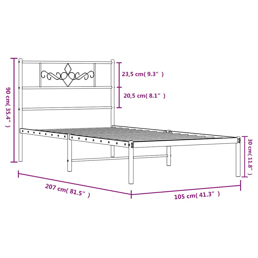 Giroletto con Testiera Metallo Bianco 100x200 cm | homemem39