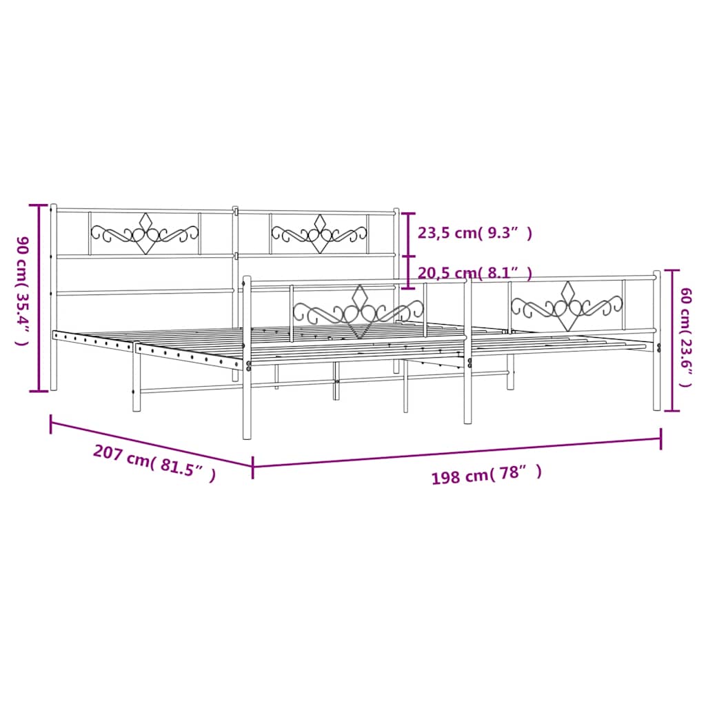 Giroletto con Testiera e Pediera Metallo Bianco 193x203 cm - homemem39