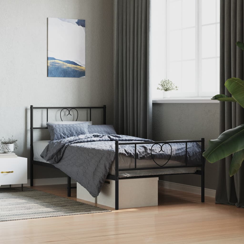 Giroletto con Testiera e Pediera Metallo Nero 107x203 cm | homemem39