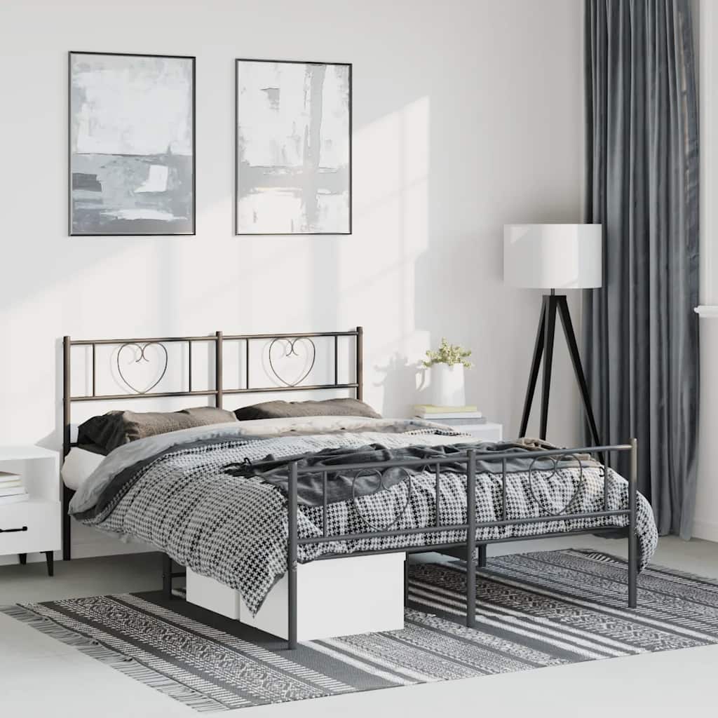 Giroletto con Testiera e Pediera Metallo Nero 135x190 cm | homemem39