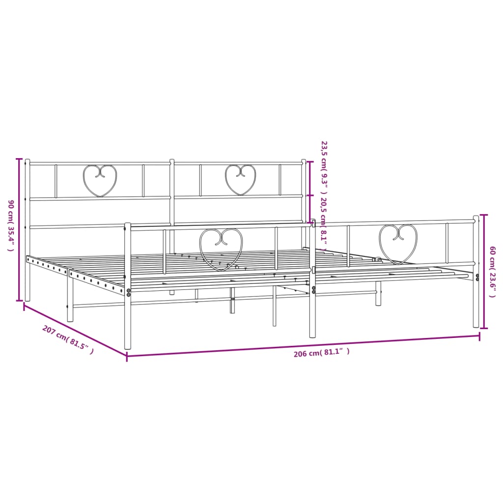 Giroletto con Testiera e Pediera Metallo Nero 200x200 cm | homemem39