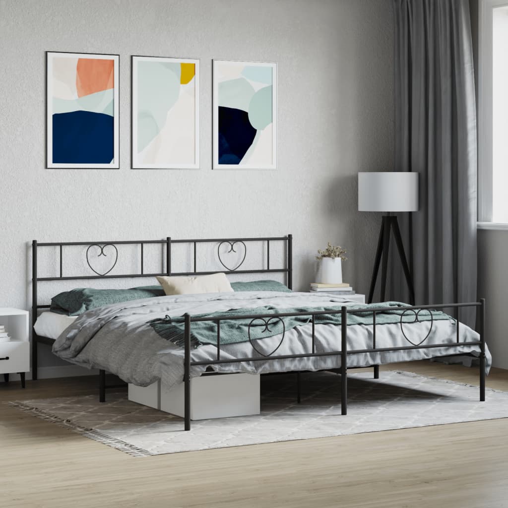 Giroletto con Testiera e Pediera Metallo Nero 200x200 cm | homemem39