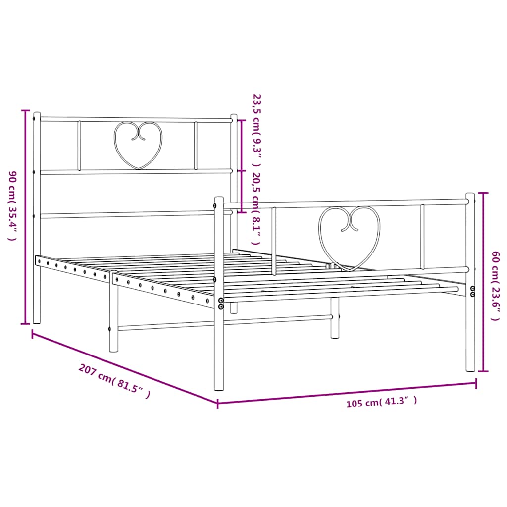 Giroletto con Testiera e Pediera Metallo Bianco 100x200 cm | homemem39