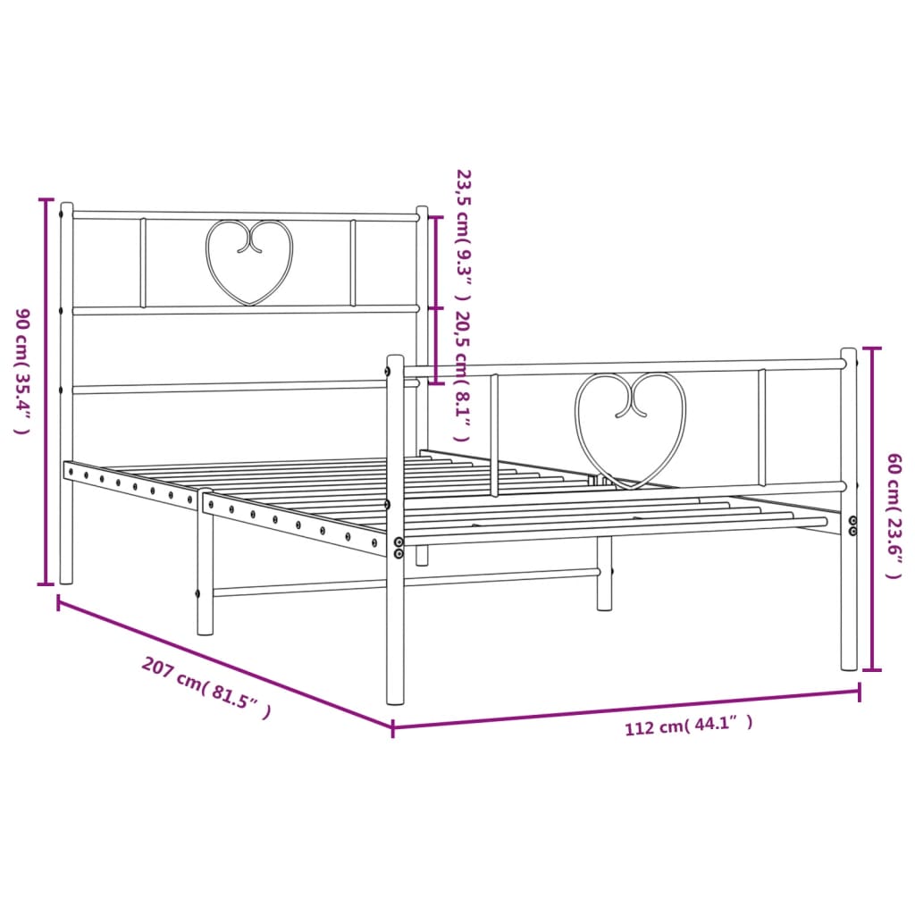 Giroletto con Testiera e Pediera Metallo Bianco 107x203 cm | homemem39