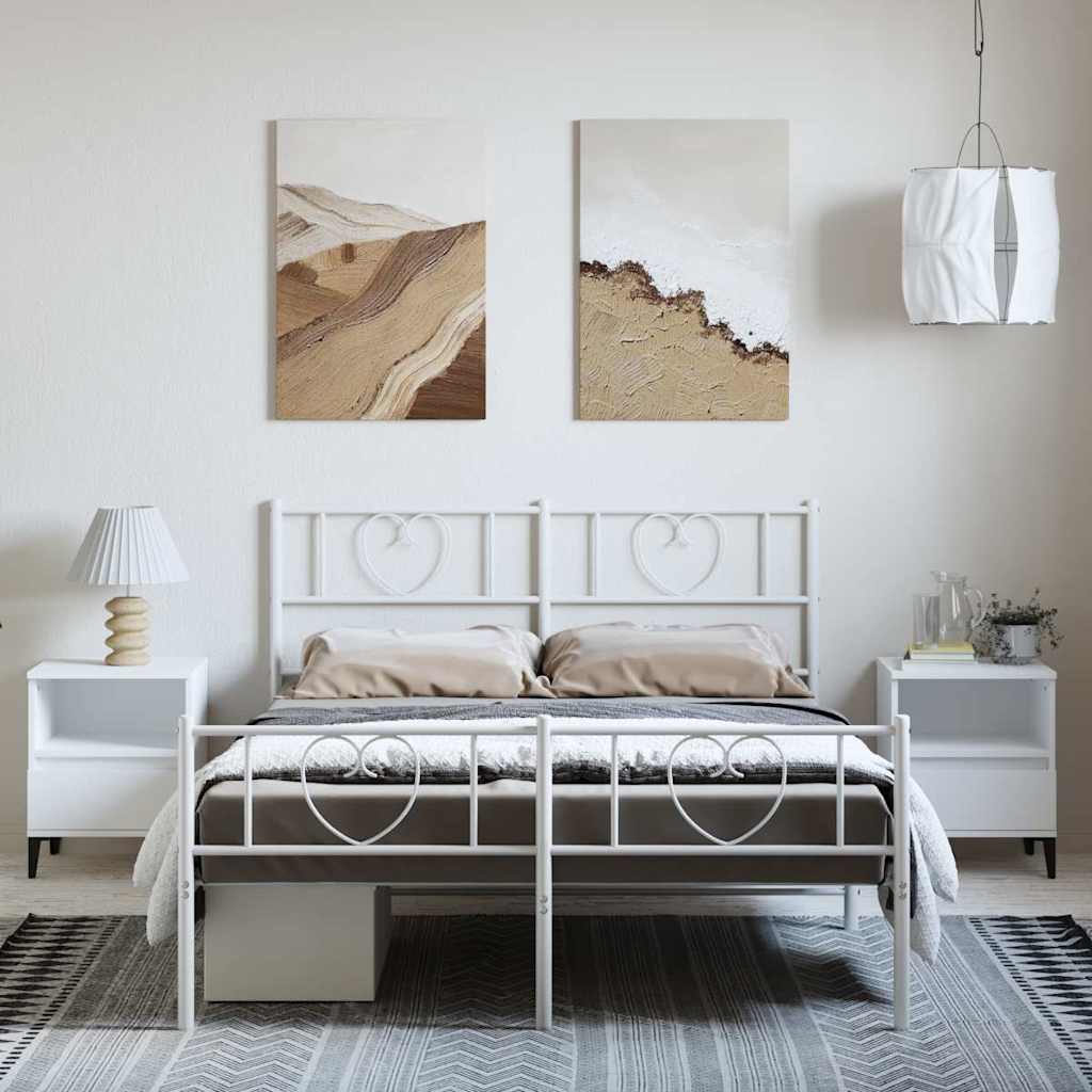 Giroletto con Testiera e Pediera Metallo Bianco 135x190 cm