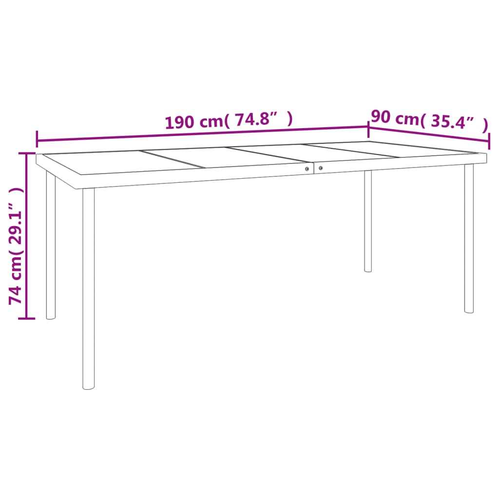 Set da Pranzo da Giardino 7 pz Nero in Acciaio e Textilene | homemem39