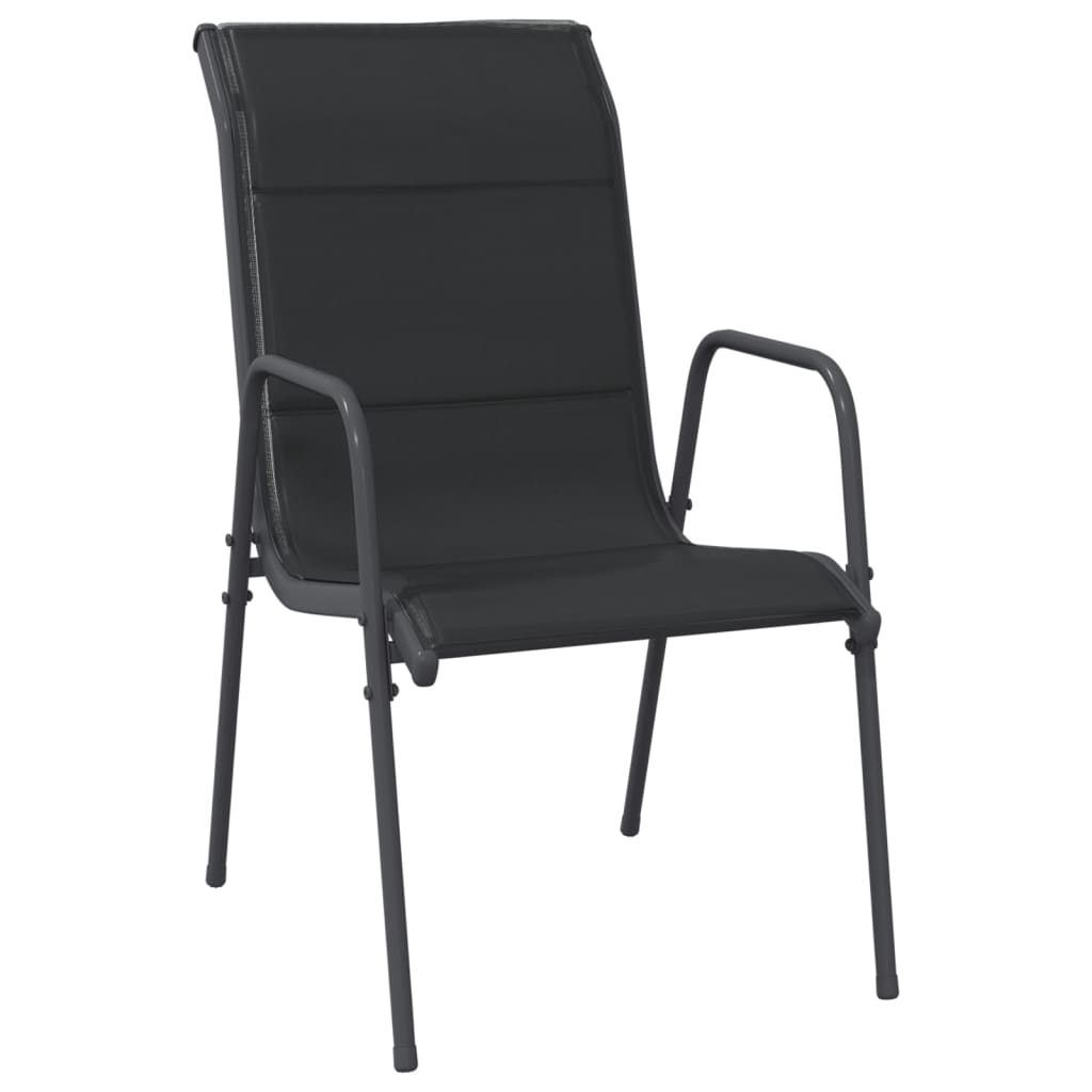 Set da Pranzo da Giardino 7 pz Nero in Acciaio e Textilene | homemem39