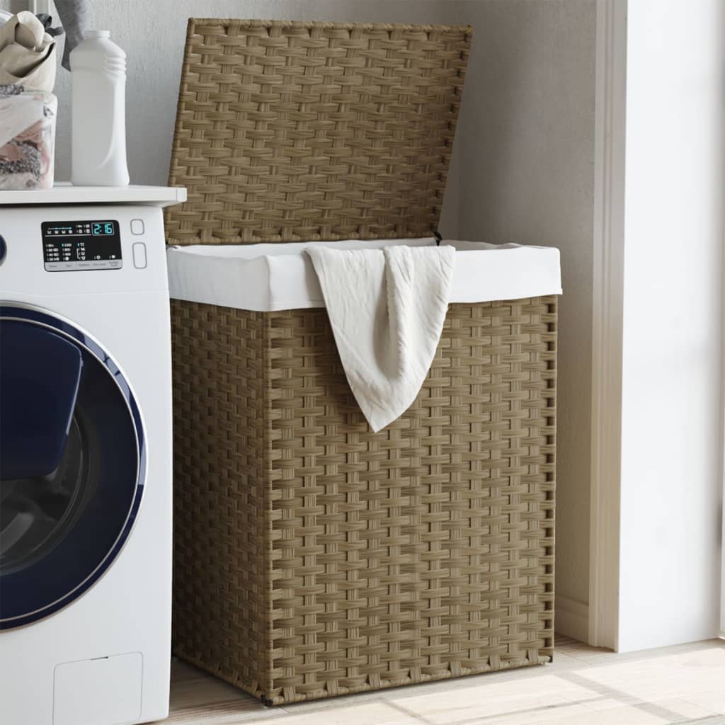 Cesto Portabiancheria con Coperchio 46x33x60 cm Polyrattan | homemem39
