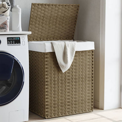 Cesto Portabiancheria con Coperchio 46x33x60 cm Polyrattan | homemem39