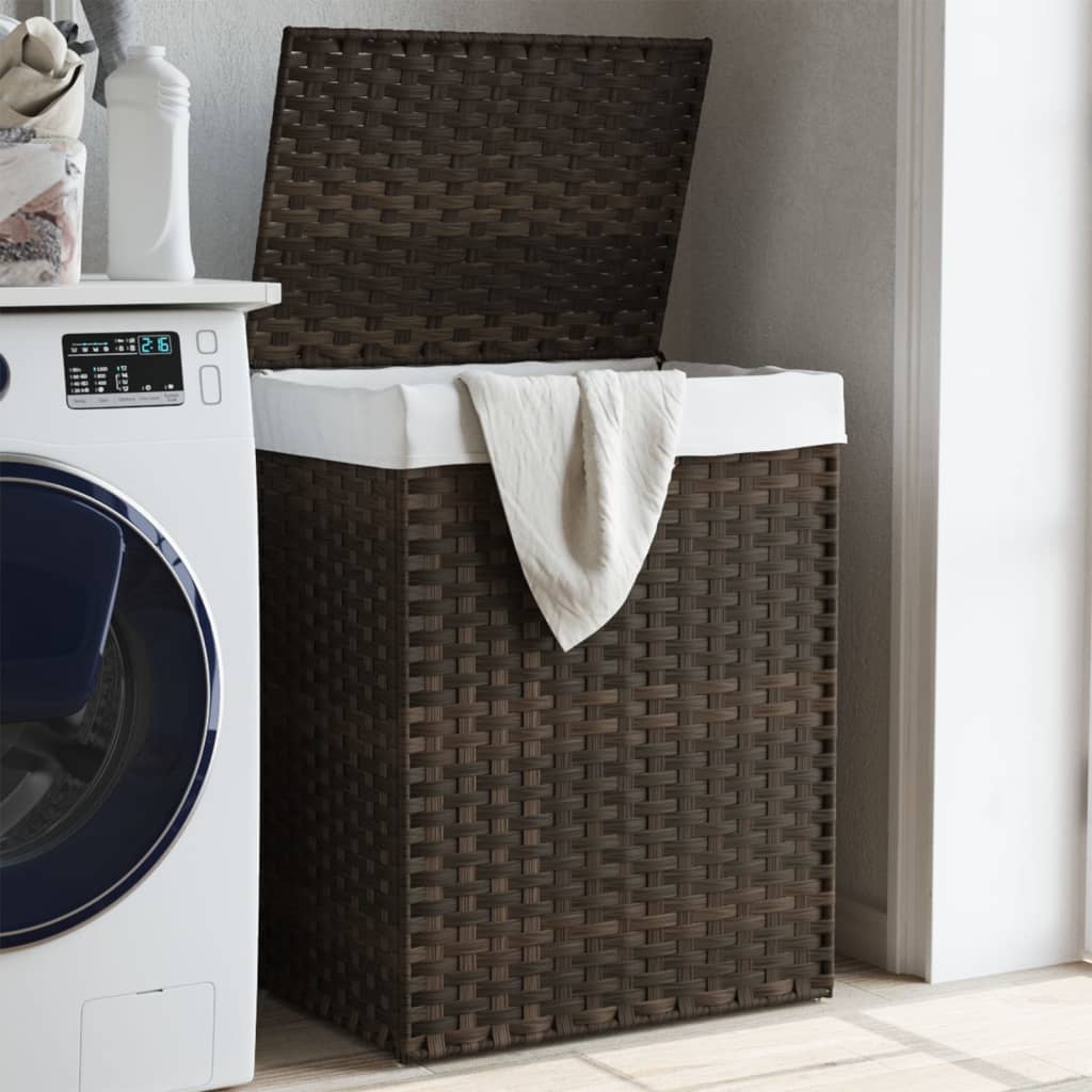 Cesto Biancheria Coperchio Marrone Scuro 46x33x60 cm Polyrattan | homemem39