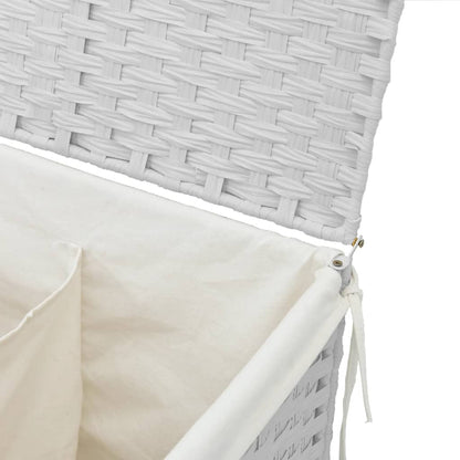 Cesto Portabiancheria 2 Sezioni Bianco 53x35x57 cm Polyrattan - homemem39