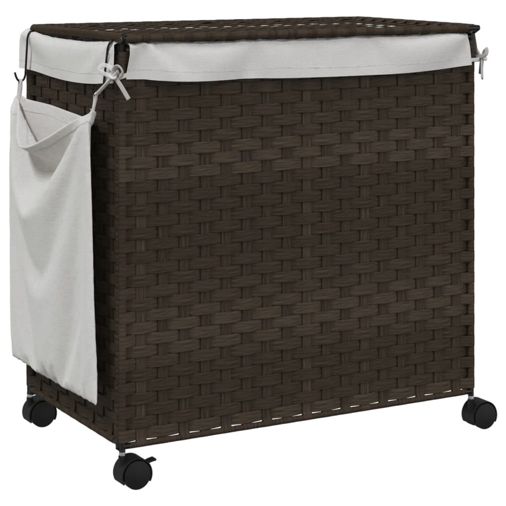 Cesto Portabiancheria Ruote Marrone Scuro 60x35x60,5 cm Rattan | homemem39