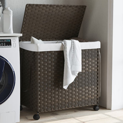 Cesto Portabiancheria Ruote Marrone Scuro 60x35x60,5 cm Rattan | homemem39