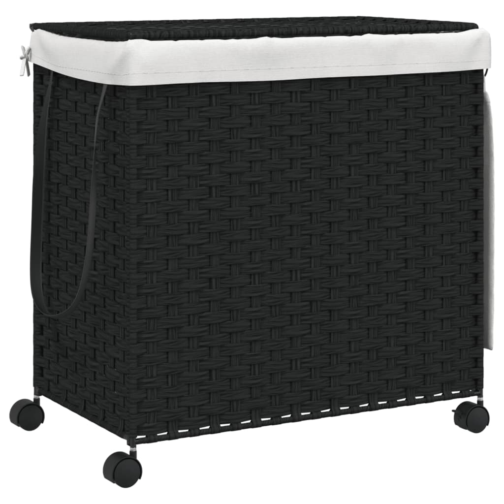 Cesto Portabiancheria con Ruote Nero 60x35x60,5 cm Rattan | homemem39