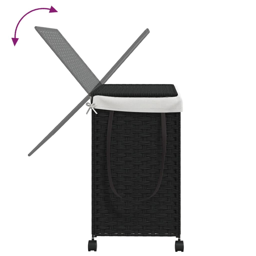 Cesto Portabiancheria con Ruote Nero 60x35x60,5 cm Rattan | homemem39