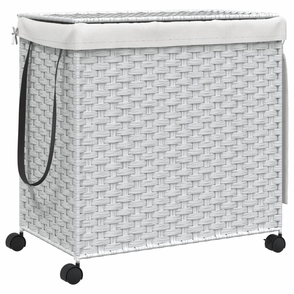 Cesto Portabiancheria con Ruote Bianco 60x35x60,5 cm Rattan | homemem39